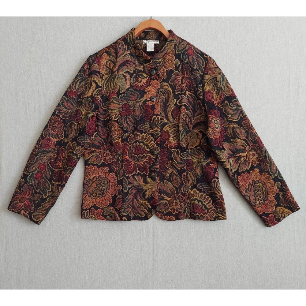 Vtg Dressbarn Jacket Womens L Tapestry Boho Cottagecore Floral Jacquard Blazer